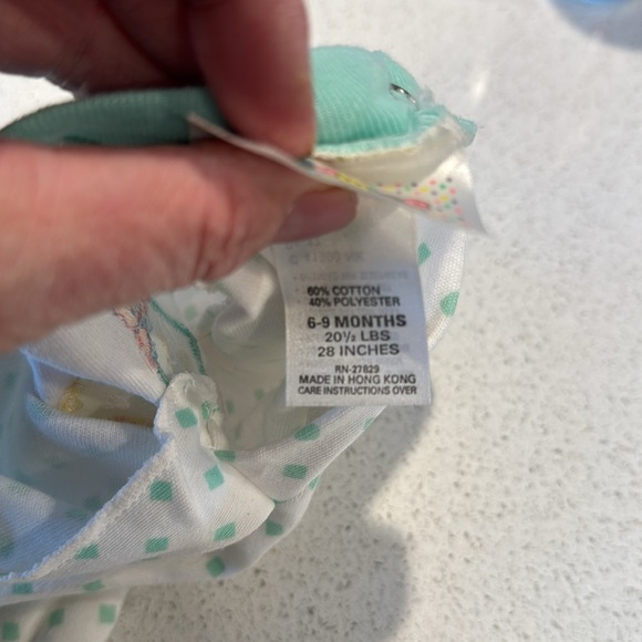 baby onesie w/ word BABY on front w/ pastel colors teal polka dot 6/9 months - Picture 7 of 11